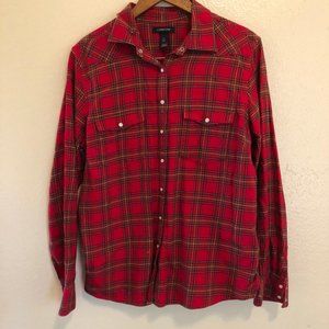 Land's End Red Plaid Long Sleeve Flannel